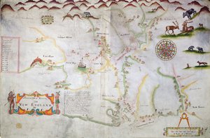 Pascatway River i New England, ca. 1660-85 (blekk på papir) av English School